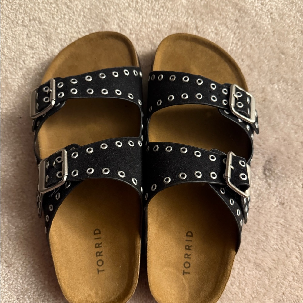 Torrid Black Slide Sandals with Silver Accents